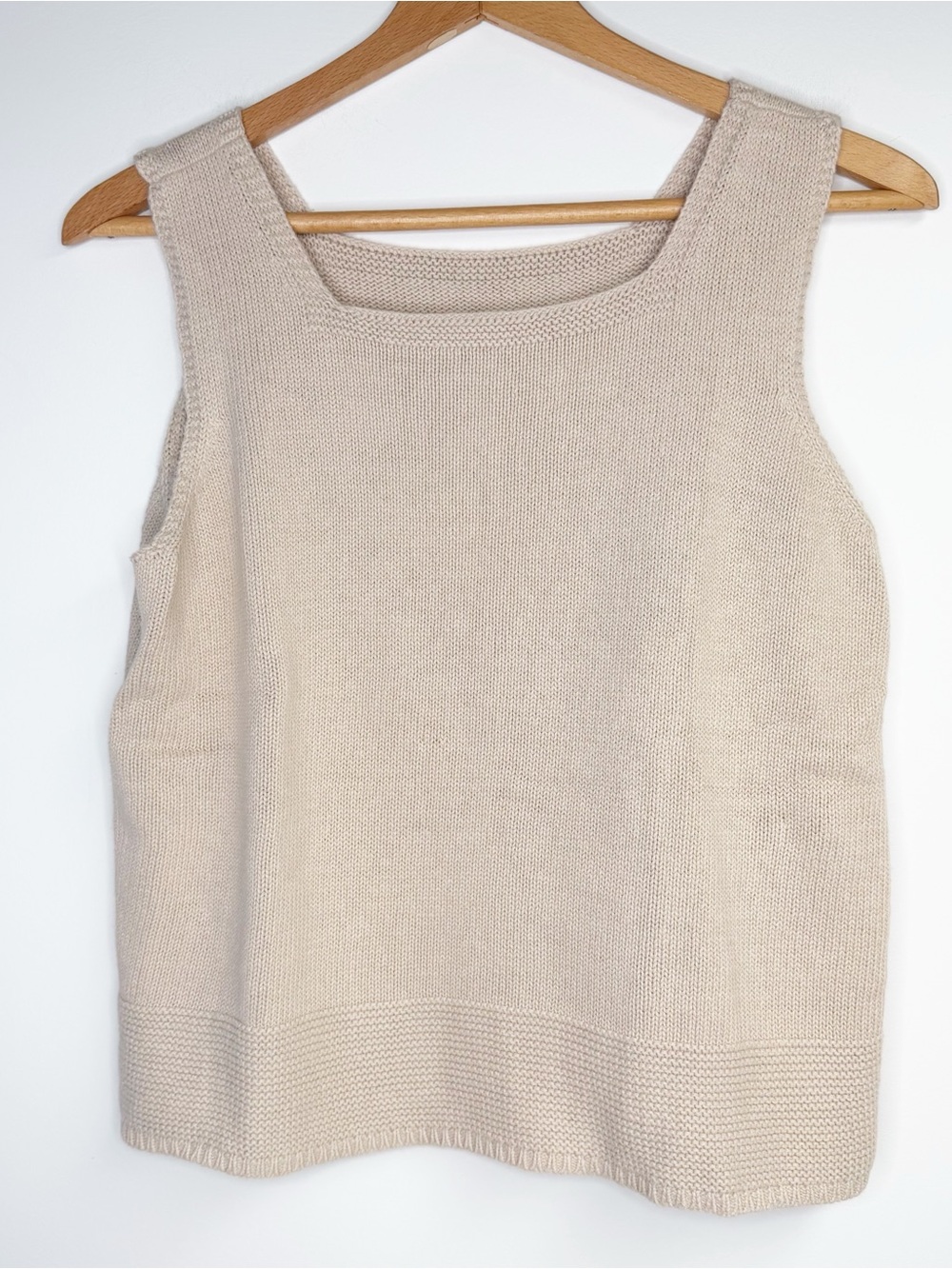 Vintage Beige Knit Sleeveless Sweater Tank square neck